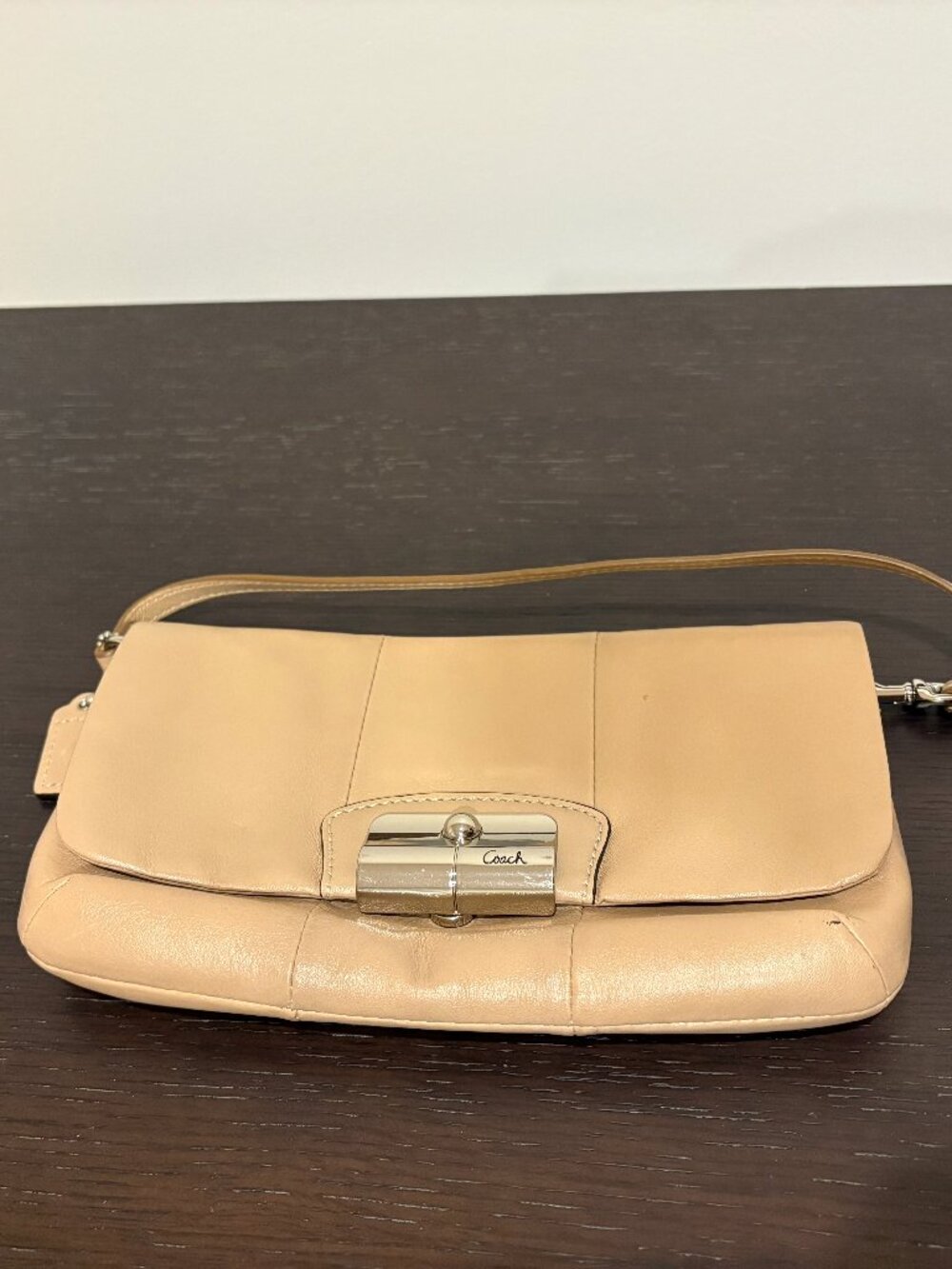 Coach Kristin Tan Leather Large Flap Wristlet Clutch Wallet